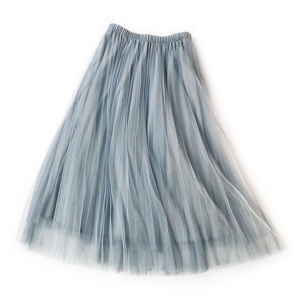 

2020 new summer fashion women clothes a line a line high waist elastic pleated mesh long halfbody skirt female bottom wh2830, Black