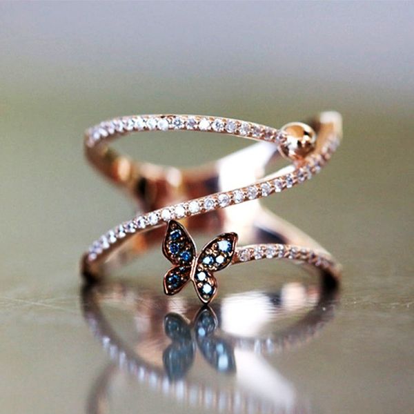 

aprilgrass brand fashion butterfly shaped finger ring for women luxury rose gold color accessorie jewelry korean version twist knucle ring, Silver
