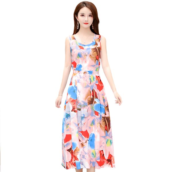 

2020 summer sundress women long dress floral print bohemian elegant dress plus size women casual sleeveless party tanks vestidos, Black;gray