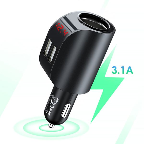 Dual USB Auto Ladegerät Digital Display Zigarette Leichter 5V 3,1 A Tablet GPS Adapter Ladegerät Für Samsung Xiaomi auto Ladegerät