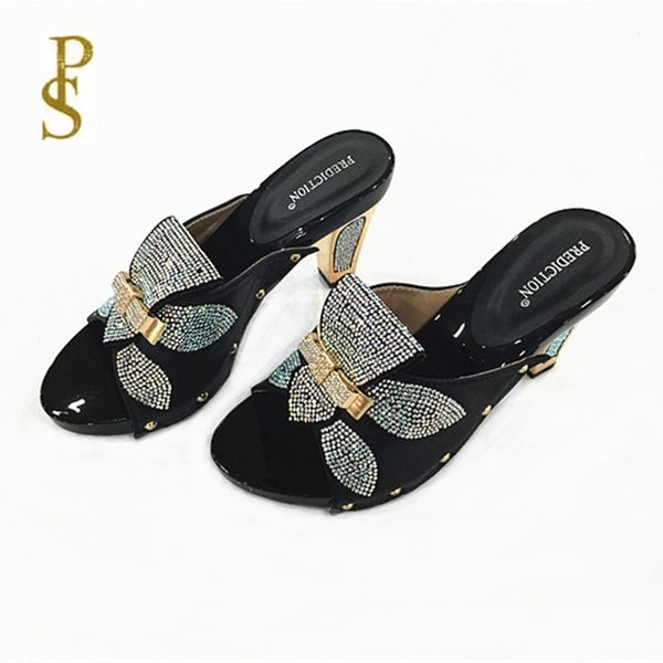 

slippers beautiful ladies shoes woman's slipper with a button drill, Black