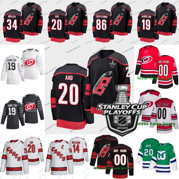 

carolina hurricanes 2020 stanley cup playoffs sebastian aho dougie hamilton andrei svechnikov teuvo teravainen mrazek niederreiter jersey, Black;red