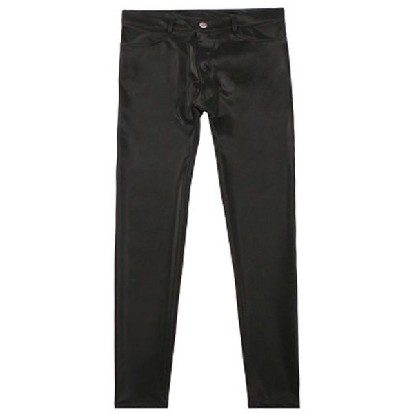 

pu leather pants with strapping legs slim pants oversize men leggings with low-waisted stretch artificial leather biker trousers, Black