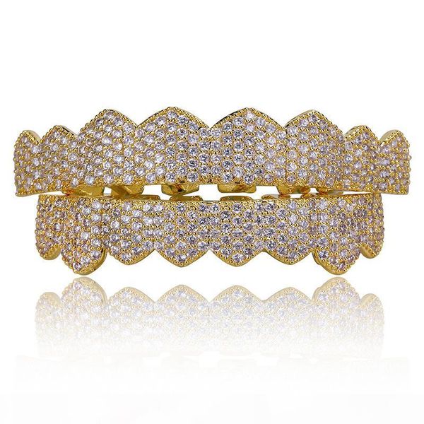 

geometric gold plated zircon teeth grillz dental grillz teeth caps body jewelry women men fashion vampire cosplay accessories wholesale, Black
