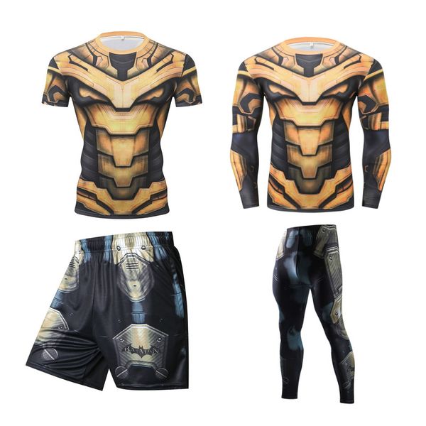 

men's tracksuit 3d prints tight skin compression sport suit men rashguard body building fitness running sports boxing sets, Black;blue