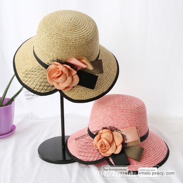 

new uv-proof beach straw butterfly sun large summer bow dome sun hat large eaves straw hat female, Blue;gray