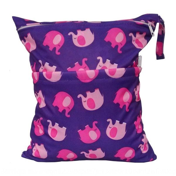 

angel park double zipper printing button button waterproof bag diaper bag waterproof bag-purple elephant
