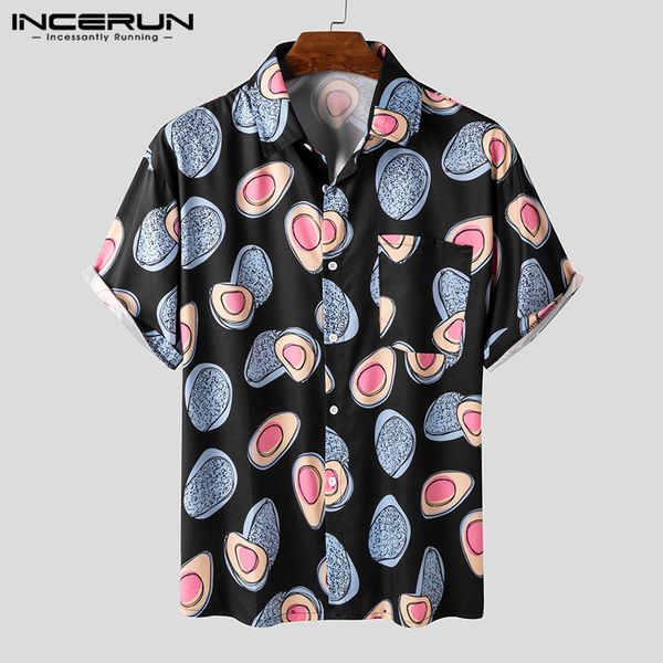 

incerun men hawaiian shirt printing short sleeve chic streetwear vacation beach shirts 2020 summer lapel breathable camisa, White;black