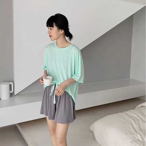 

vem3x small house summer internet celebrity contrast color home clothes 2020 new comfortable outdoor modier pajamas women's home clothe, Blue;red