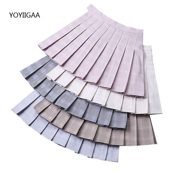 

women pleated skirt summer casual a-line ladies plaid skirt high waist ladies school girl pleated skirts sweet mini plaid skirts, Black