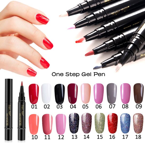 

5ml one step nail gel polish 3 in 1 nail art pen soak off uv led lamp shining glitter gel lacquer no need base coat, Red;pink
