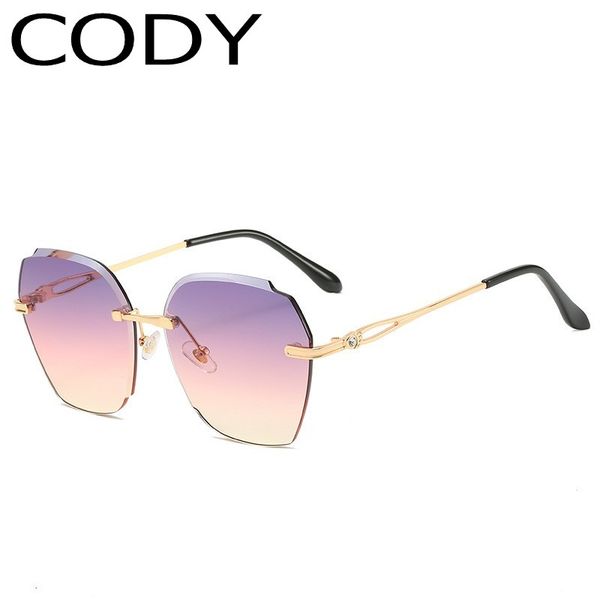 

qs031 rimless sunglasses women men design alloy frame gradient pink sun glasses lady female glasses uv400, White;black