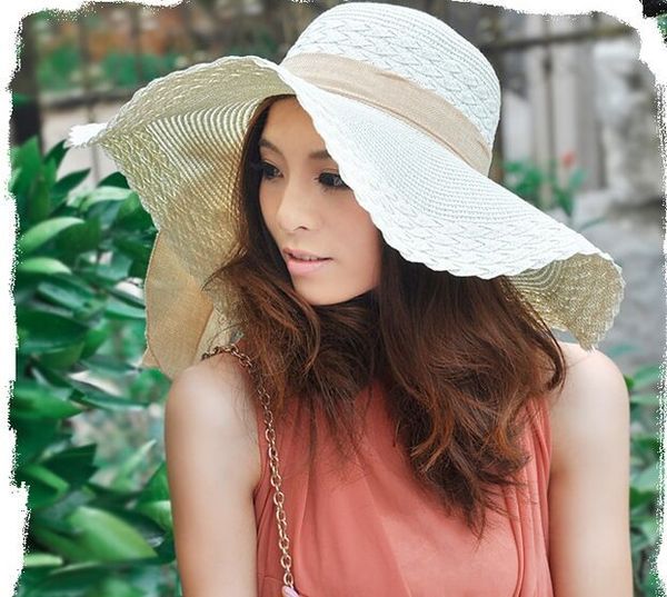 

new bow screen straw outdoor sun hat women's beach sun hat 8077, Blue;gray