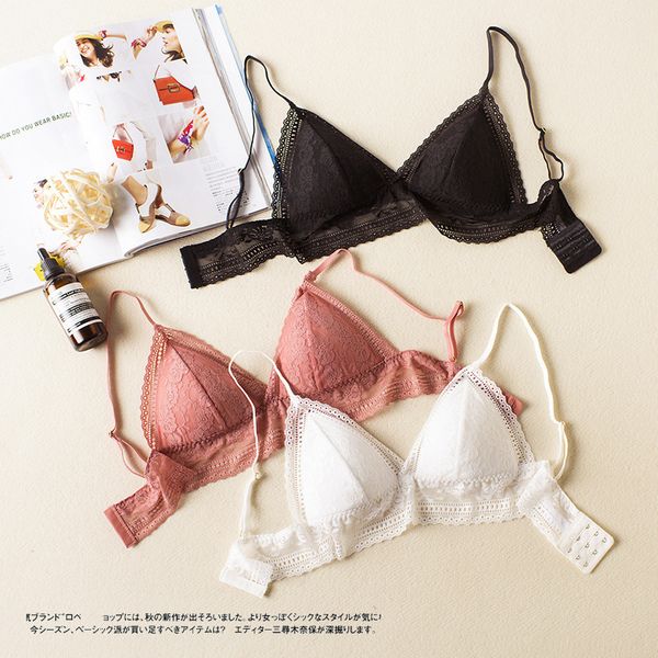 

100% pure mulberry silk bra underwear women lady wireless seamless spring and summer french triangle cup full lace sensual thin, Red;black