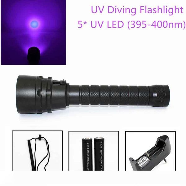 

UV 5x Led Diving Flashlight Waterproof Dive Torch Light 100m Underwater Flashlight Purple Light 3x XPE LED Ultraviolet Lamp Lantern