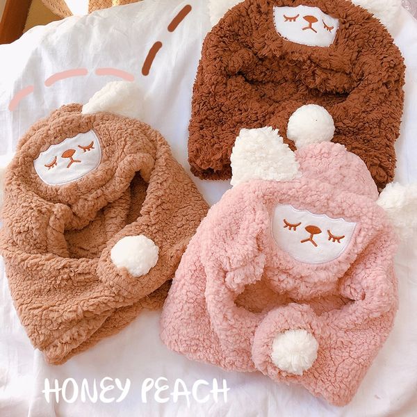 

121036 korean winter new plush alpaca cap cap scarf baby children cute baby hat scarf one-piece hat set fashion gift, Yellow