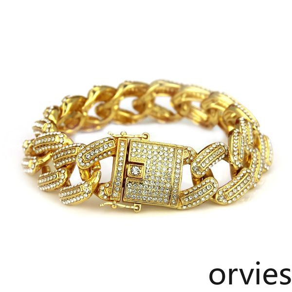 

2020 european and american hip hop diamond inlaid cool fashion men's bracelet exaggerated hip-hop bracelet accessories, Black