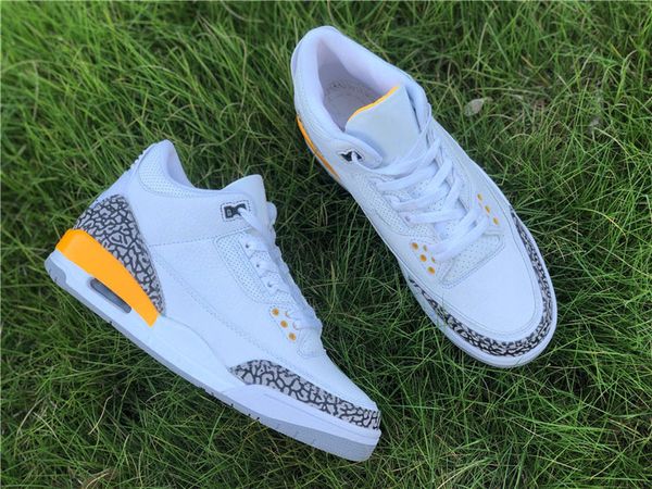 

air authentic 3 wmns laser orange basketball shoes retro white leather upper cement grey 3s jumpman men sports sneakers with box