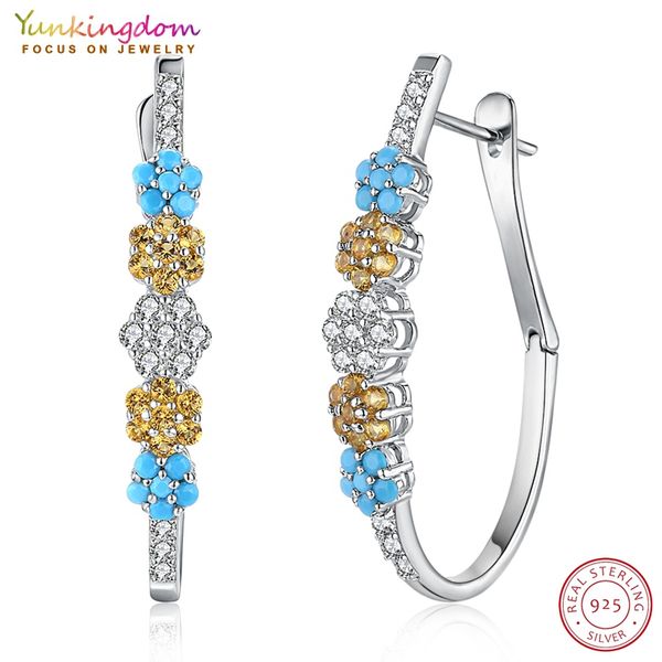 

yunkingdom five flower design colorful cubic zirconia white gold plated fashion big hoop earrings for women lpk5317, Golden;silver