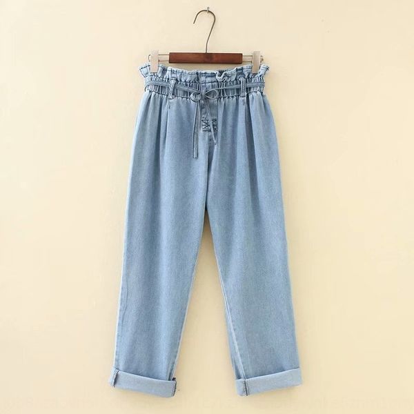 

plump mm 8629 mm large size plus plump new spring korean style bud high waist tie denim harem pants 0044 8629, Blue