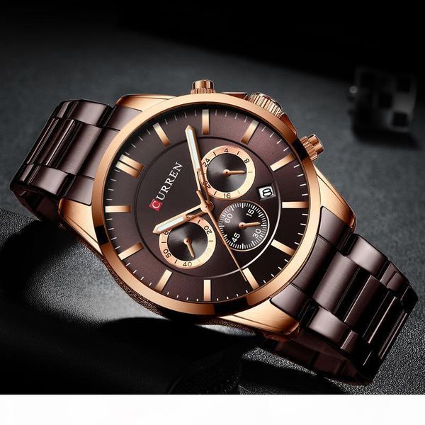 

men watch curren brand luxury fashion quartz men's watches waterproof chronograph male clock date sports relogio masculino sh190929, Slivery;brown