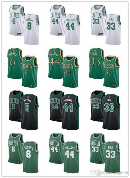 

men women youth boston celtics 33 larry bird 6 bill russell 44 robert williams iii green white custom basketball jerseys, Black;red