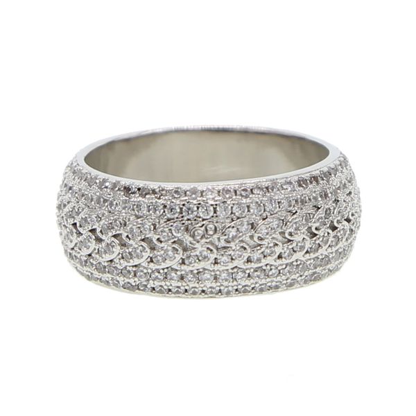 

2020 серебра ясно кубический цирконий искрение шика ледяно из мужчин мальчик кубинского звена цепи зацепления полосы кольцо, Silver