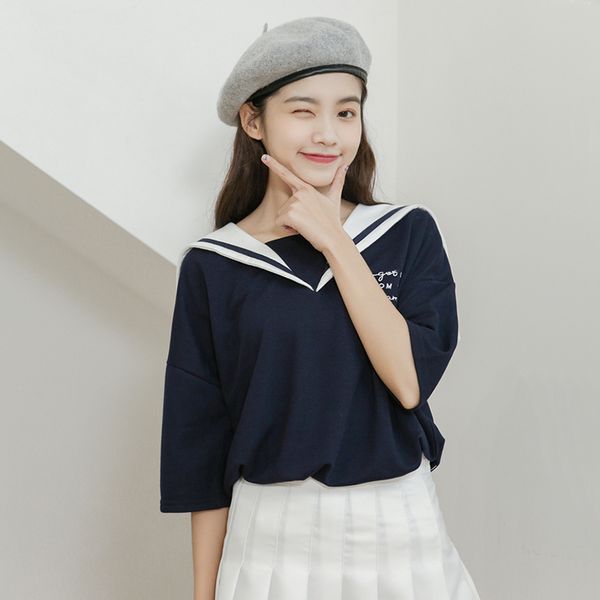 

kyqiao japanese school uniform mori girls summer japanese style fresh kawaii sailor collar short sleeve white navy blue blouse