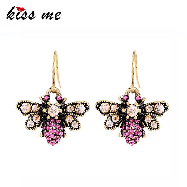 

kiss me champagne red glass crystal earrings for party 2020 new zinc alloy vintage bee drop earrings fashion jewelry, Silver