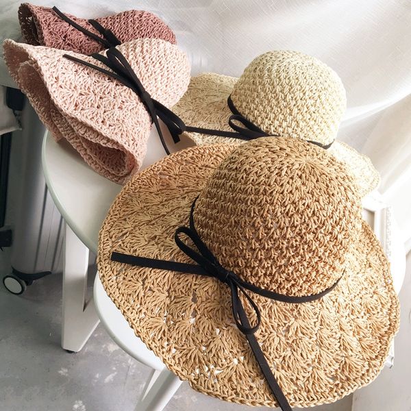 

2019 new korean hand hook woven straw butterfly straw female holiday sun hat bow beach sun hat, Blue;gray