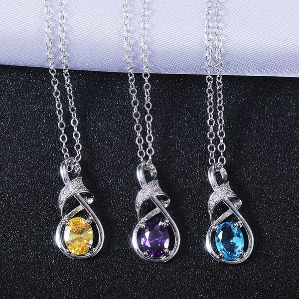 

aprilgrass brand purple/blue/yellow stone figure 8 shape pendent necklace noble women party accessories cocktail dress a fashion item, Silver