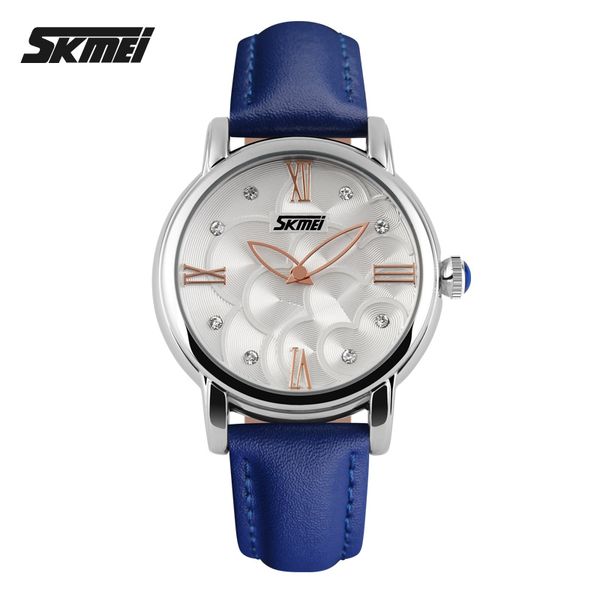 

skmei fashion watches women leather strap quartz watch relogio feminino brand women dress wristwatch, Slivery;brown