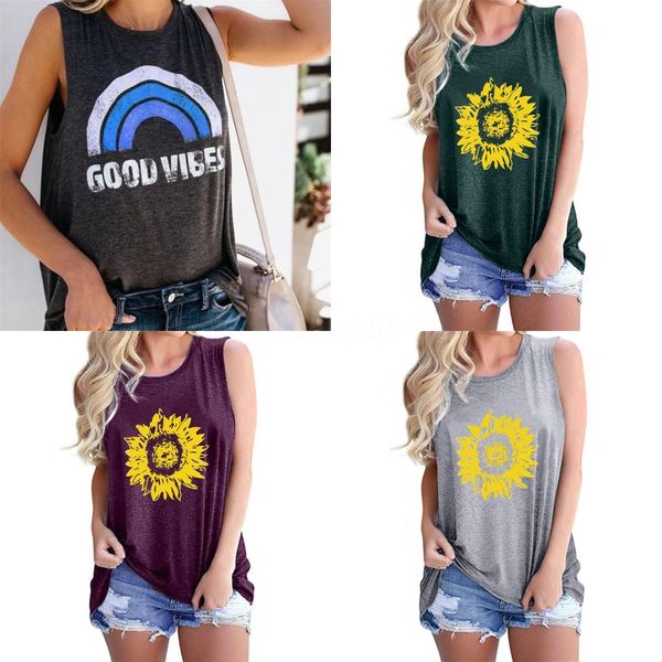 

lady women summer solid color letter printing sleeveless fashion t-shirt vest casual loose tank#537, White