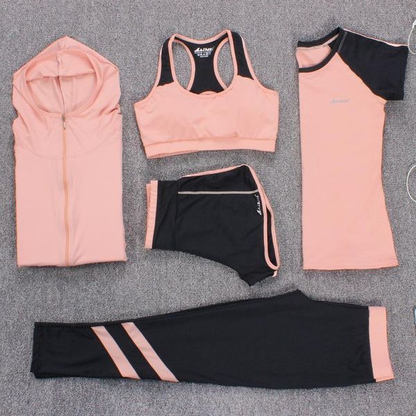 

new yoga suits women gym clothes fitness running tracksuit sports bra+sport leggings+yoga shorts+5 piece set plus size -3xl, White;red