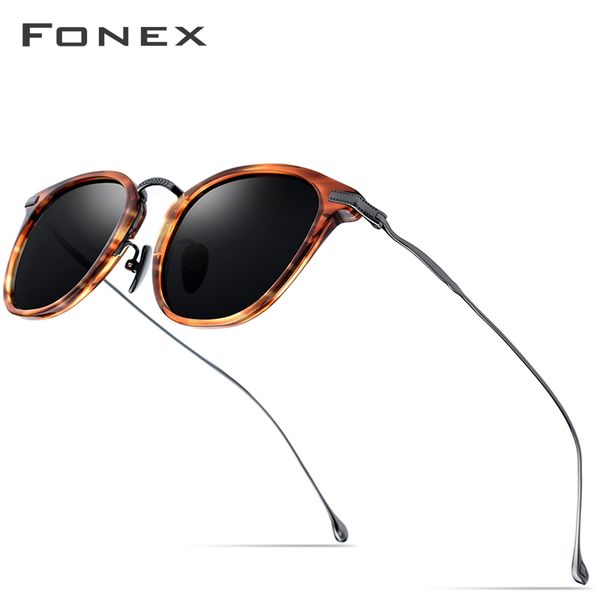

fonex pure b titanium acetate polarized sunglasses men new fashion brand designer vintage square sun glasses for women 839 t200612, White;black
