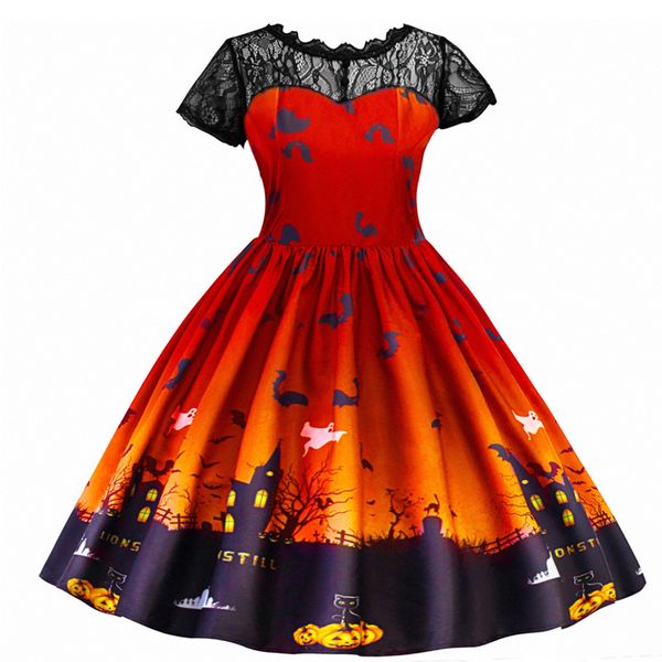 

baby girl dress halloween party pumpkin bat lace dress short sleeve summer new cosplay costumes da bagno, Red;yellow
