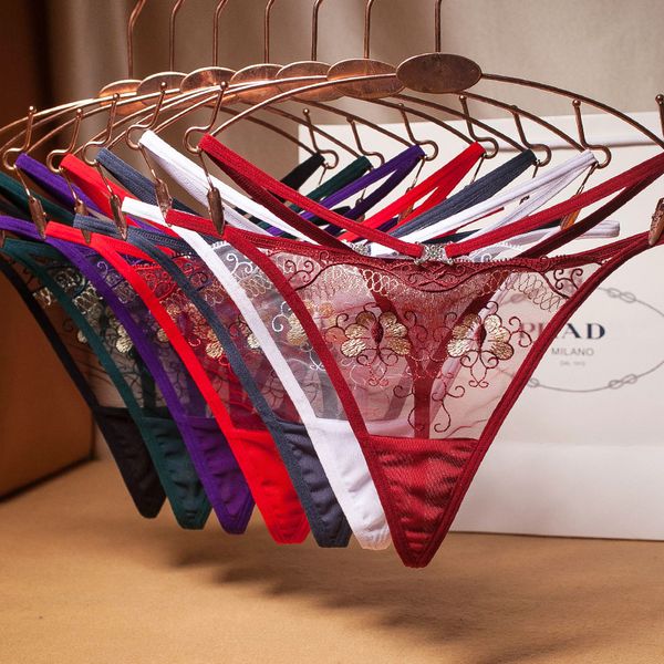 

women's panties sitonjwly women lingerie open crotch bandage embroidery thongs female crotchless underwear g-string, Black;pink