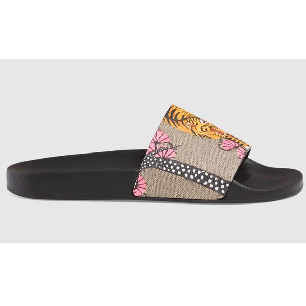 

fashion designer rubber slide sandal floral brocade men slipper gear flip flops women summer striped beach casual shoes us5-11 cs03, Black