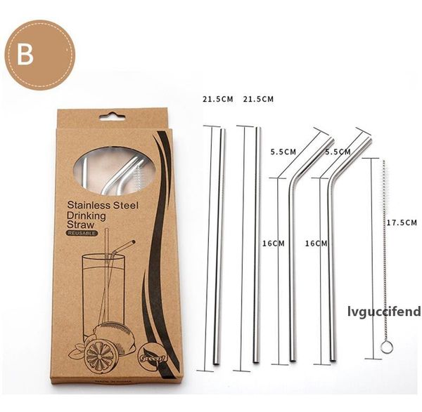 

reuseable drinking straw metal straight bend straw with cleaner brush bar accessories eco-friendly stainless steel