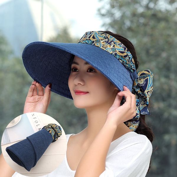 

uv-proof bicycle bicycle foldable women's outdoor cycling sun hat korean semi-empty sun hat, Blue;gray