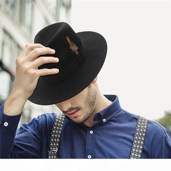 

2018 vintage pure wool felt мужчины fedora cap обычная pillbox мужчина перо top cap англия gentleman hat sombreros осень зима hat, Blue;gray