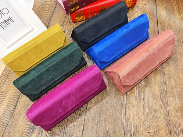 

fashion handmade triangular folding velvet case case myopia glasses box fabric myopia glasses box, Blue
