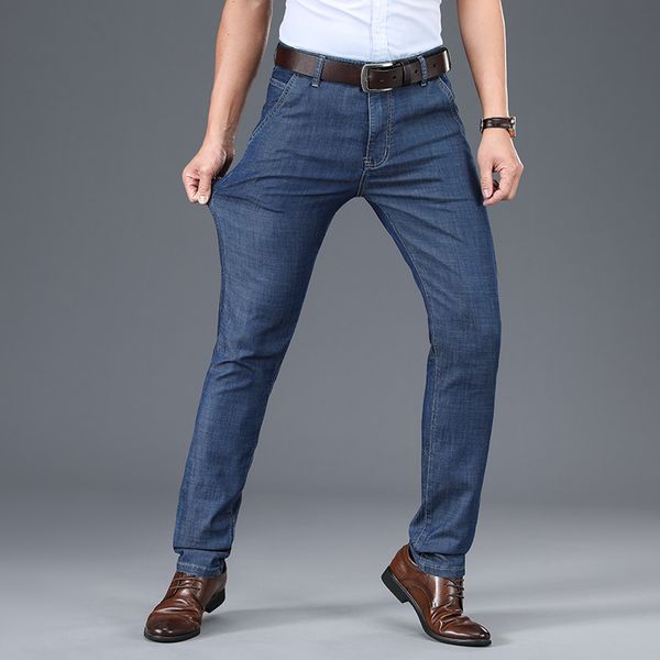 

business men's jeans slim fit pants classic 2020 jeans male denim designer trousers casual skinny straight elasticity pan, Blue