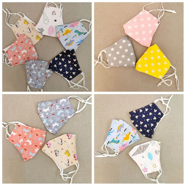 

children's cartoon printed cotton mask 3layers protective dust-proof facial outdoor mouth cover cloth washable kids mask cyf4263