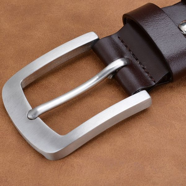 

men's layer pin cowhide belt lengthened large size pure genuine leather belt stainless steel buckle pin buckle, Black;brown