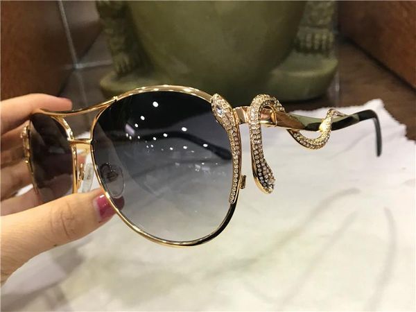

luxury- new fashion women designer sunglasses 909 metal pilot animal frame snake-shaped legs with diamonds protection eyewear, White;black