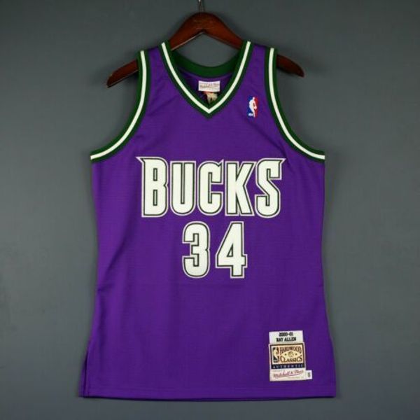 

100% stitched ray allen mitchell & ness 00 01 bucks jersey size xs-5xl mens throwbacks basketball jerseys, Gray