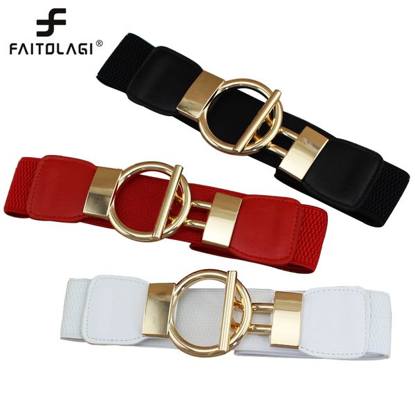 

gold buckle women belt wide elastic waist belt white black red corset belts for dress decorative, Black;brown