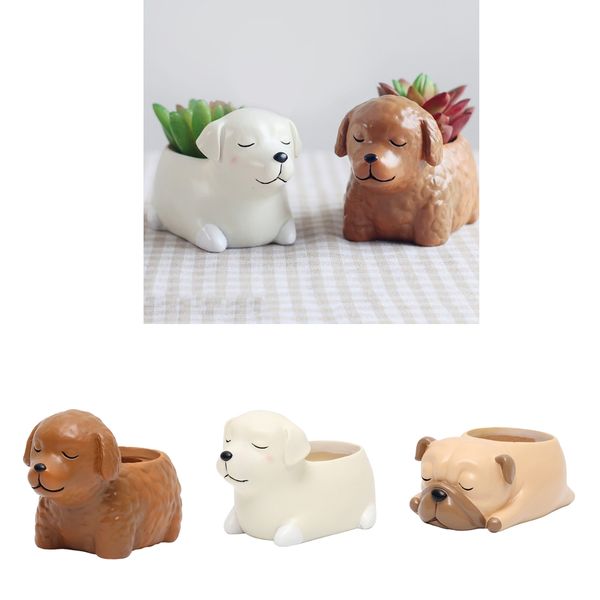 

3pcs resin succulent planter dog flowerpot balcony deskfairy garden ornament