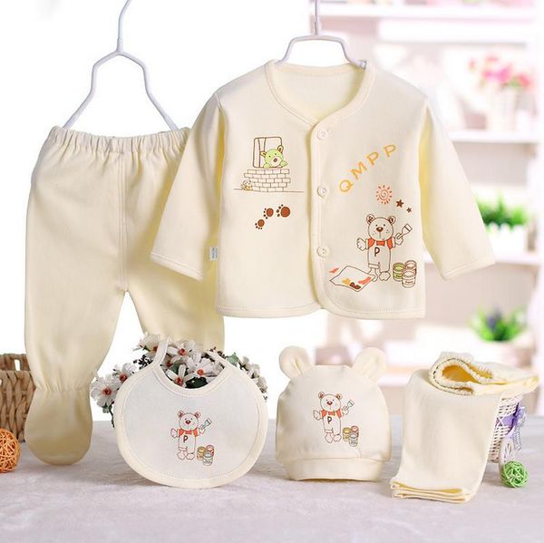 

5pcs/set newborn infant baby suits boys girls kids clothes sets pants bibs hats girl clothing set for baby girls outfit, White
